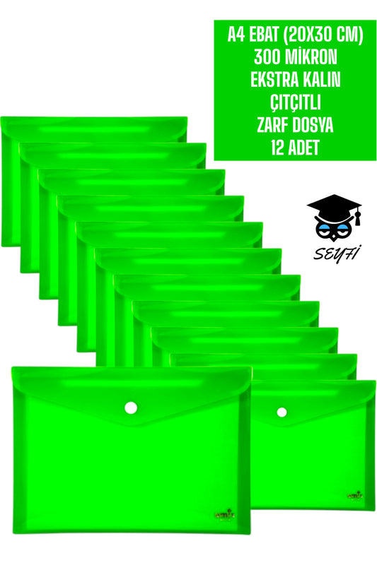 A4 EBAT (20X30 CM) 300 MİKRON EKSTRA KALIN PLASTİK ÇITÇITLI ZARF DOSYA 12 ADET