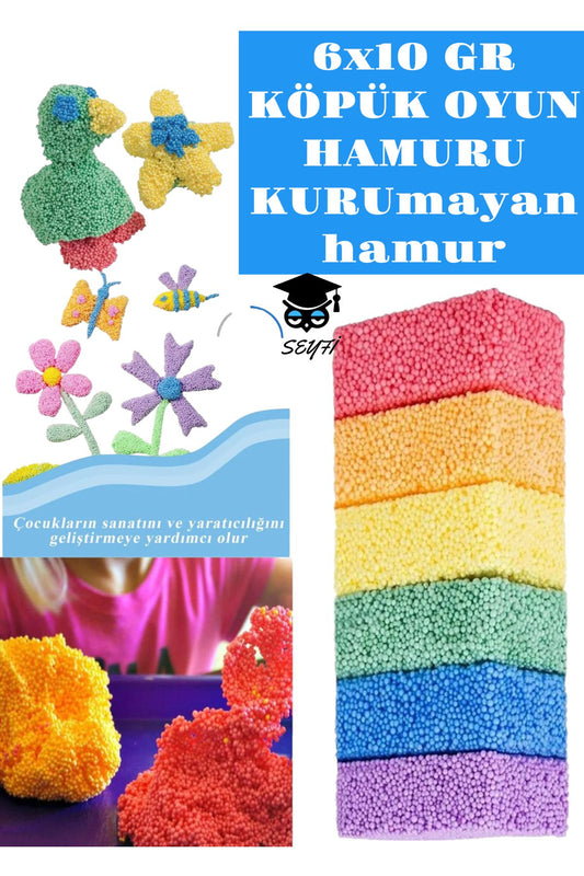 6 Renk Kurumayan Köpük Oyun Hamuru 3+ YAŞ toksit madde içermez ele yapışmaz