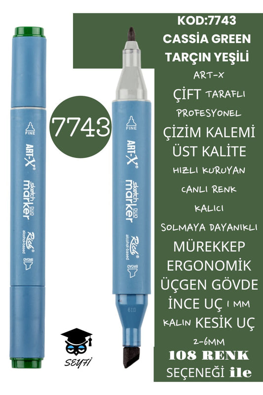 Çift Taraflı Profesyonel Çizim Kalemi Üçgen Gövde Ince Uç 1 Mm Kesik Uç 2-6mm Sketch Art-x Rich