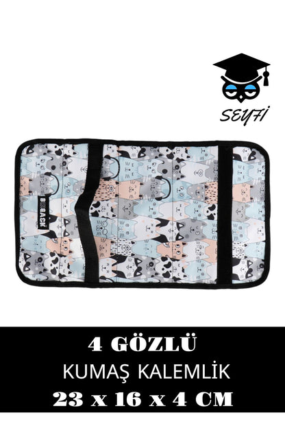 Sanatsal 4 Gözlü Kalem Çantası Dörtgen Siyah 23 x 16 x 4 cm Şeffaf bölmeli kalemler dahil değildir