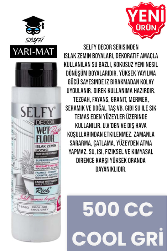 SELFY DECOR ISLAK ZEMİN BOYASI 500 CC MUTFAK TEZGAH FAYANS LAVABO KÜVET TUVALET ZEMİN HER YÜZEY İÇİN