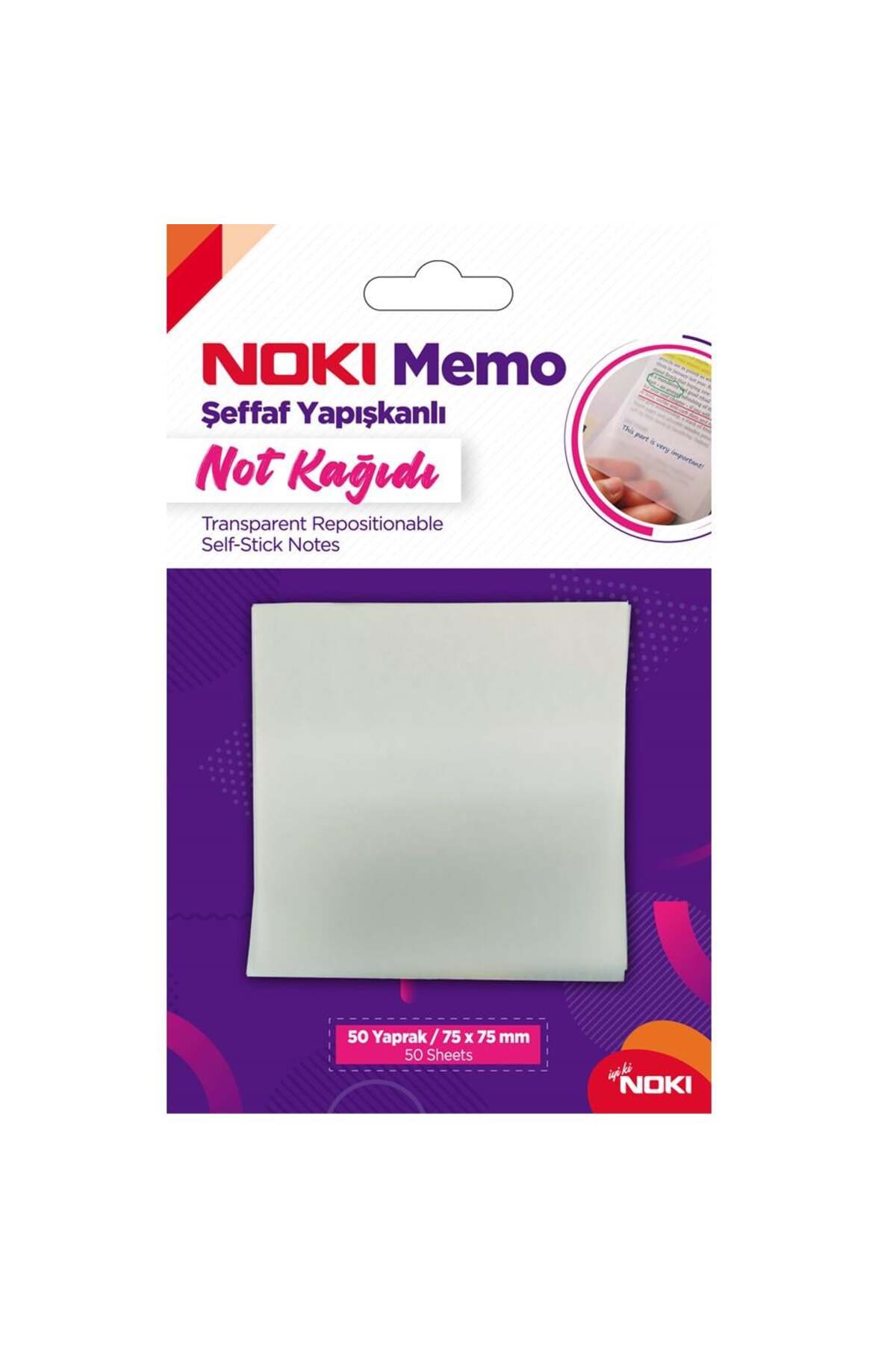 Yapışkanlı Not Kağıdı Memo 50 YP 75x75 Şeffaf 12300