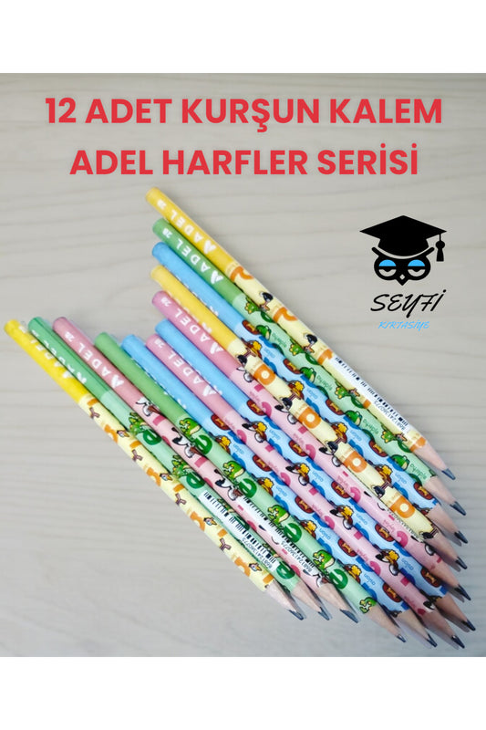 12 ADET KURŞUN KALEM ADEL HARFLER SERİSİ
