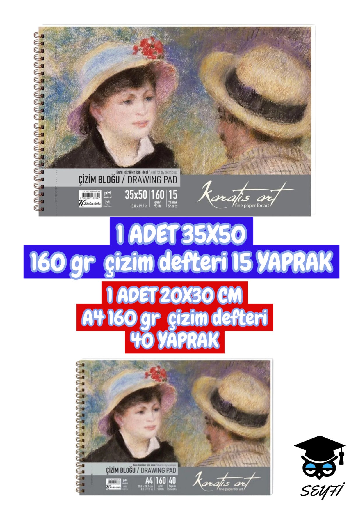 1 ADET 35X50 VE 20X30 CM A4 160 gr çizim defteri 15 VE 40 YAPRAK