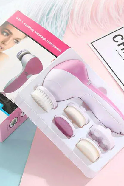Lüks Seri 5 in 1 Pilli Yüz Temizleme, Masaj ve Peeling Fırçası Seti Cilt Canlandırıcı Sıkılaştırıcı