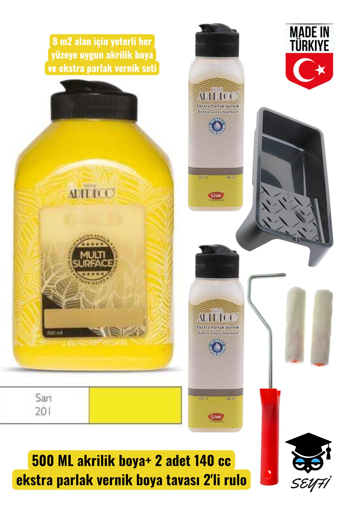500 ml Multi Surface Akrilik boya 2 adet 140 ML parlak vernik seti mobilya dolap boyama seti tavalı