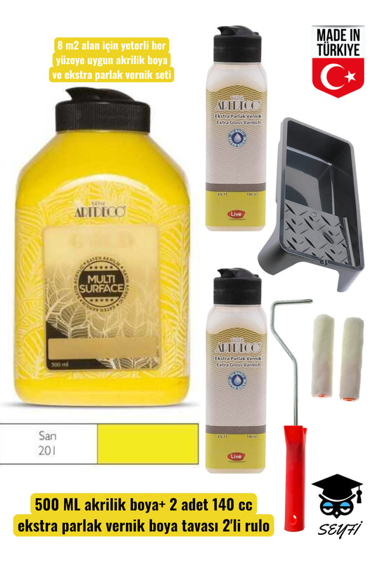 500 ml Multi Surface Akrilik boya 2 adet 140 ML parlak vernik seti mobilya dolap boyama seti tavalı