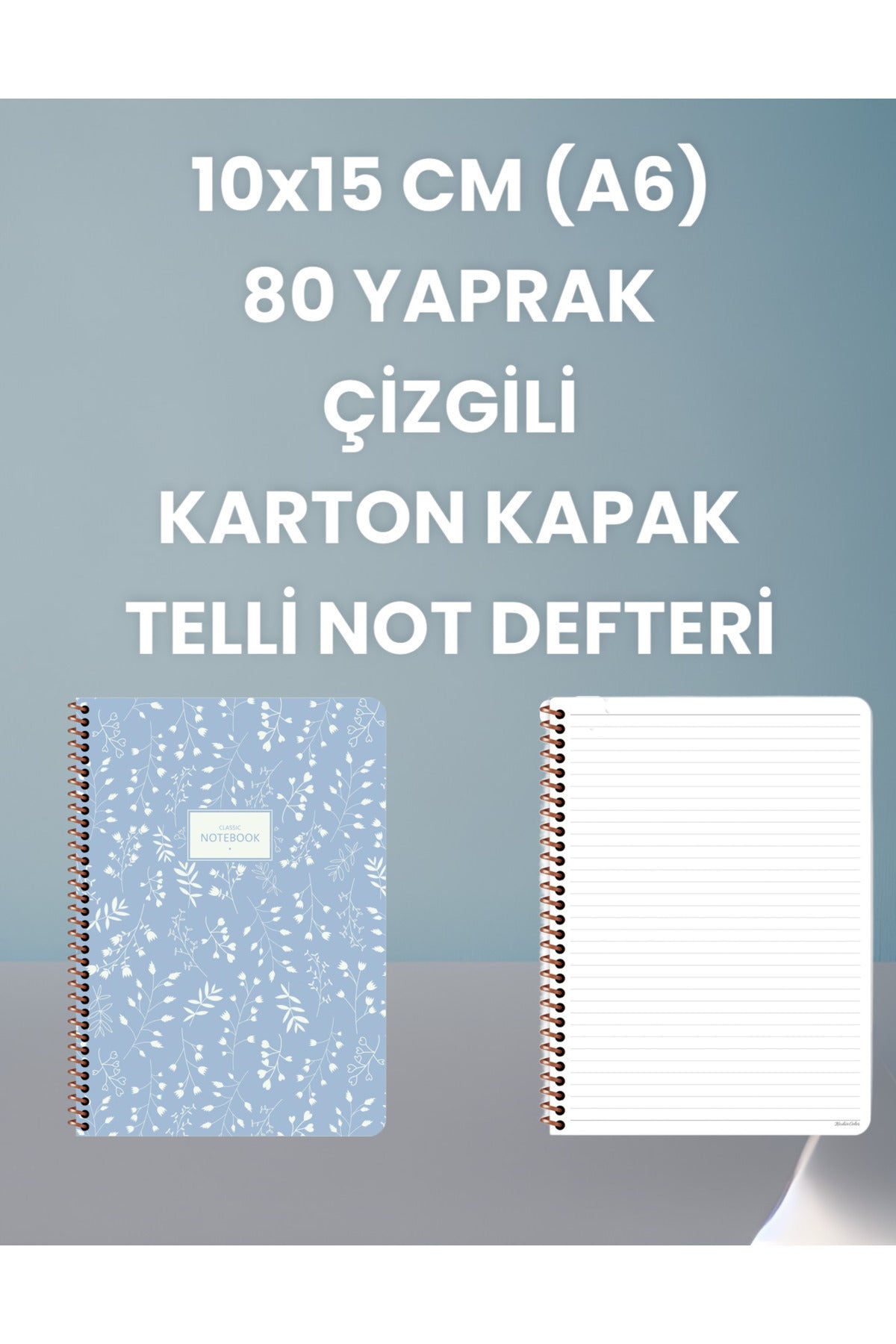 10x15 CM (A6) 80 YAPRAK ÇİZGİLİ KARTON KAPAK TELLİ NOT DEFTERİ