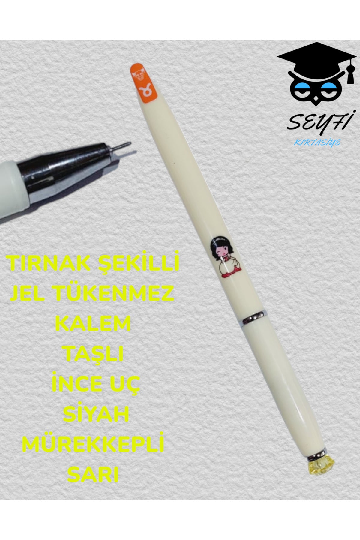 TIRNAK ŞEKİLLİ JEL TÜKENMEZ KALEM TAŞLI İNC UÇ SİYAH MÜREKKEPLİ