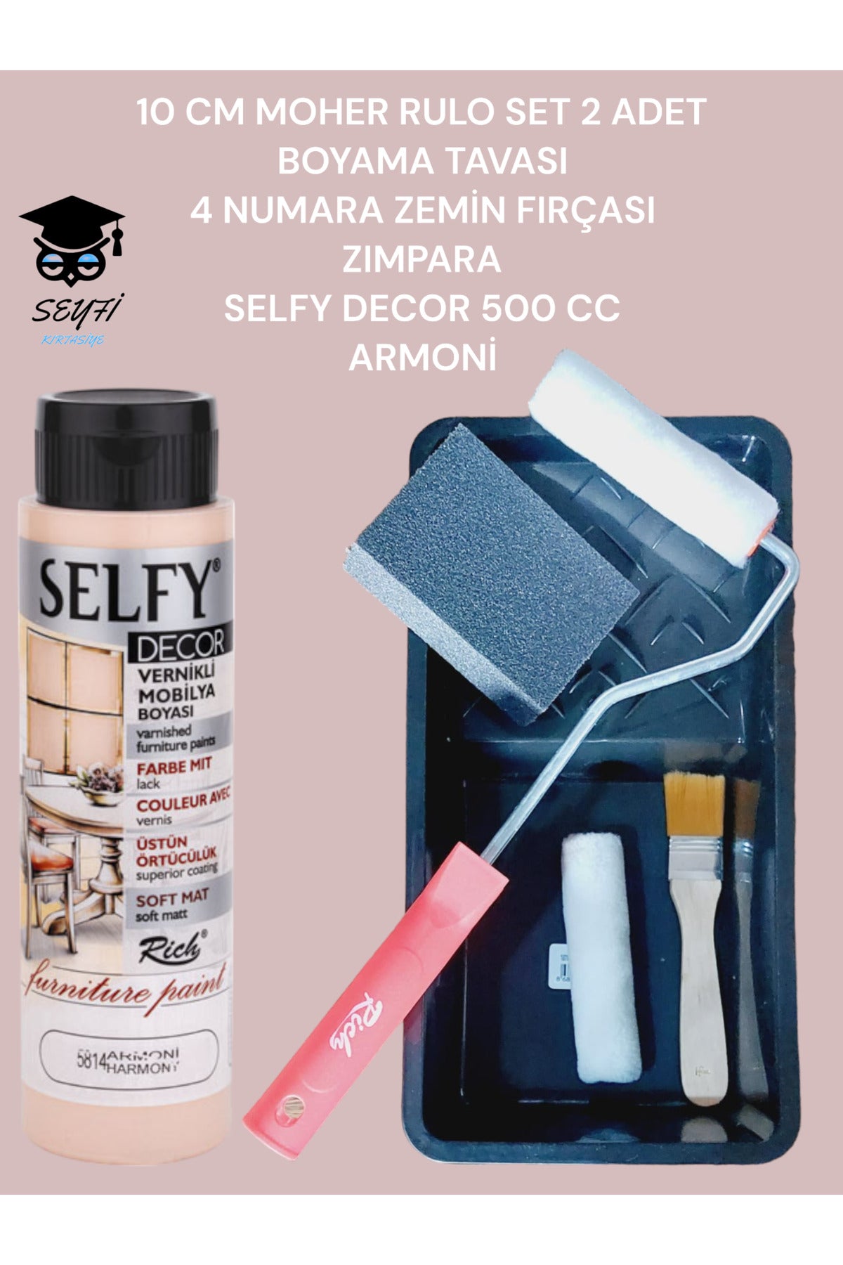 Harmoni Selfy Decor 500 Cc (750 GR) Kendinden Vernikli Akrilik Dolap Boyama Seti Zımpara