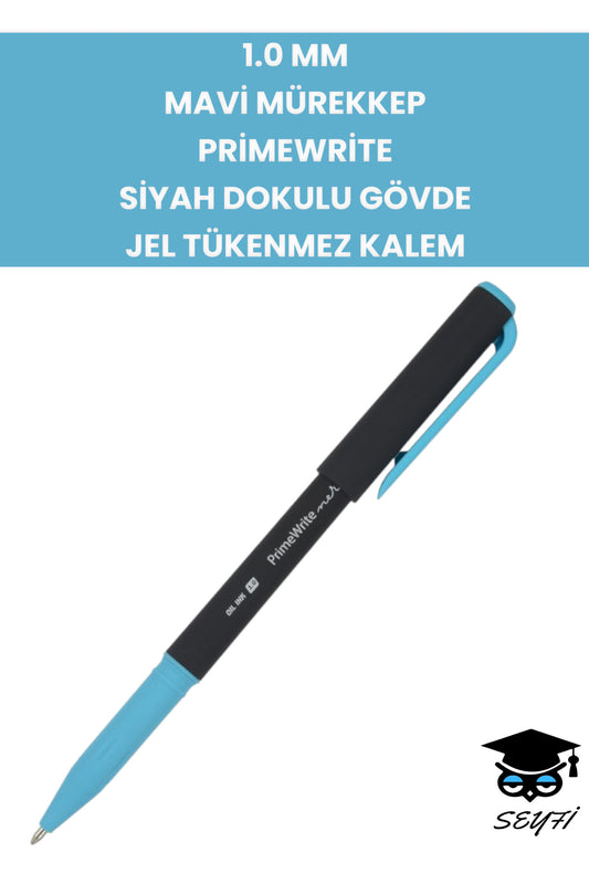 1.0 MM MAVİ MÜREKKEP PRİMEWRİTE SİYAH DOKULU GÖVDE JEL TÜKENMEZ KALEM