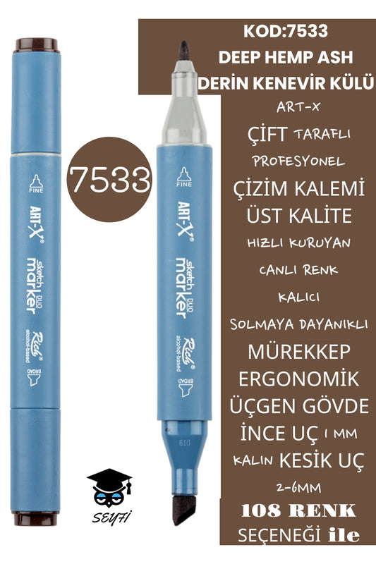 ÇİFT TARAFLI PROFESYONEL ÇİZİM KALEMİ KALICI MÜREKKEP ÜÇGEN GÖVDE İNCE UÇ 1 MM KESİK UÇ 2-6MM SKETCH