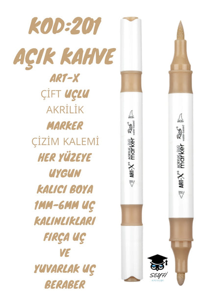 ART-X ÇİFT UÇLU AKRİLİK MARKER ÇİZİM KALEMİ HER YÜZEYE UYGUN KALICI MÜREKKEP 1-6 MM UÇ KALINLIKLARI