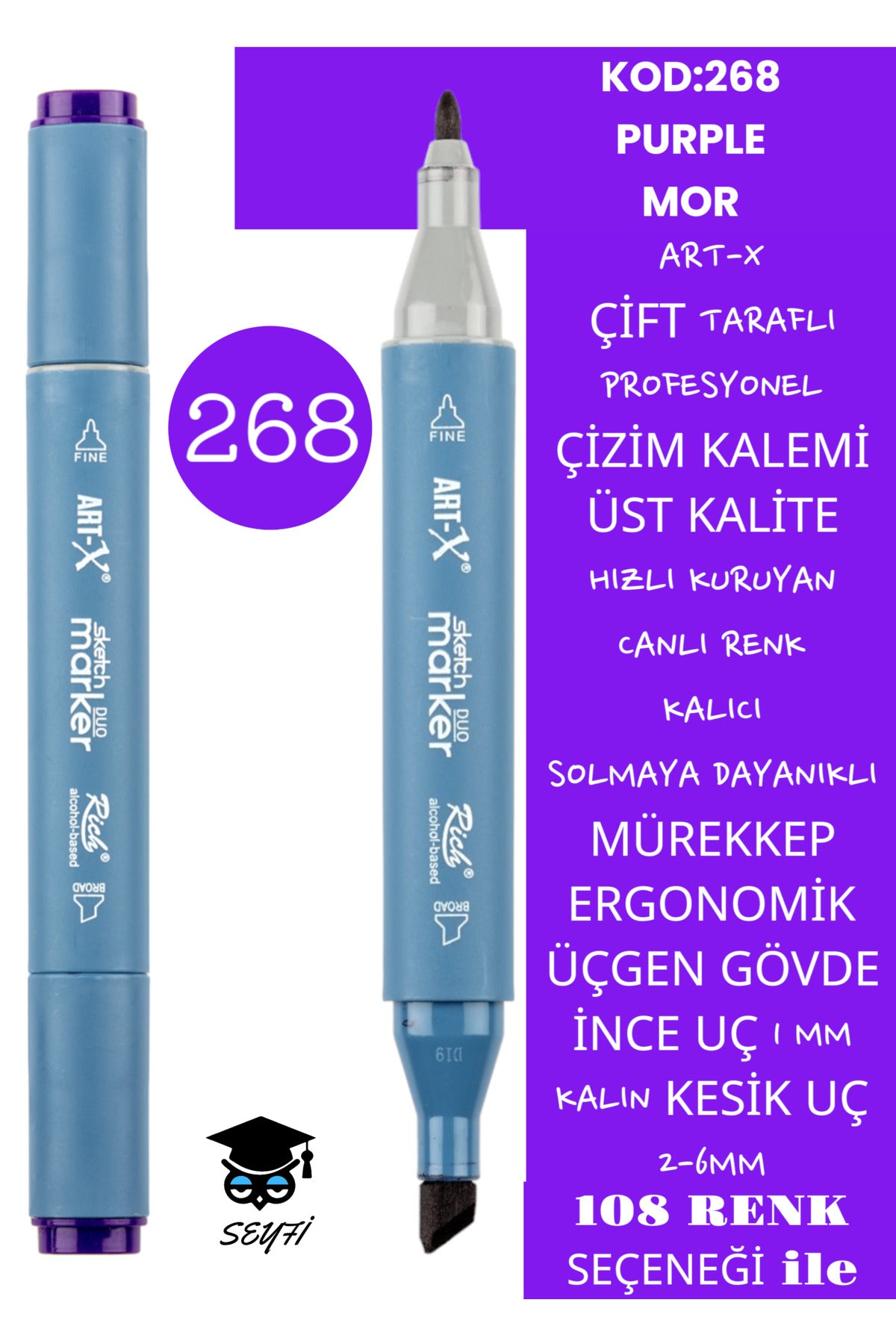 ÇİFT TARAFLI PROFESYONEL ÇİZİM KALEMİ KALICI MÜREKKEP ÜÇGEN GÖVDE İNCE UÇ 1 MM KESİK UÇ 2-6MM SKETCH