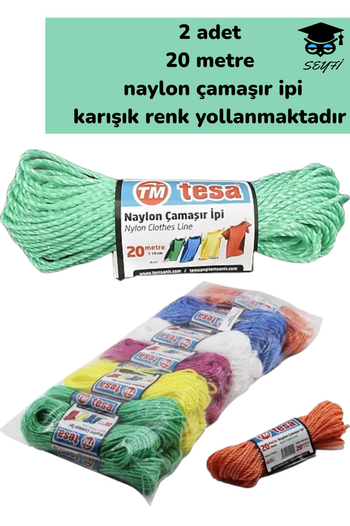 2 adet naylon çamaşır ipi çok amaçlı 20 metre Ambalaj paketleme çamaşır ipi