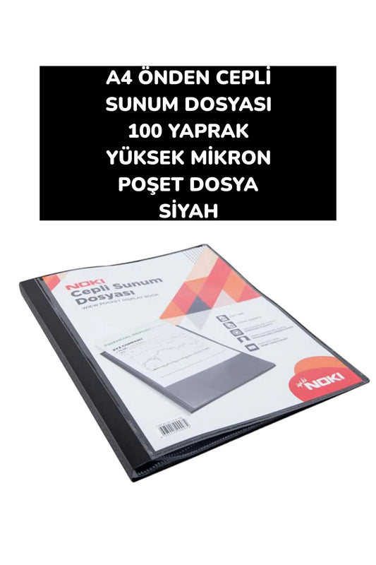 A4 ÖNDEN CEPLİ SUNUM DOSYASI 100 YAPRAK YÜKSEK MİKRON POŞET DOSYA NOKİ