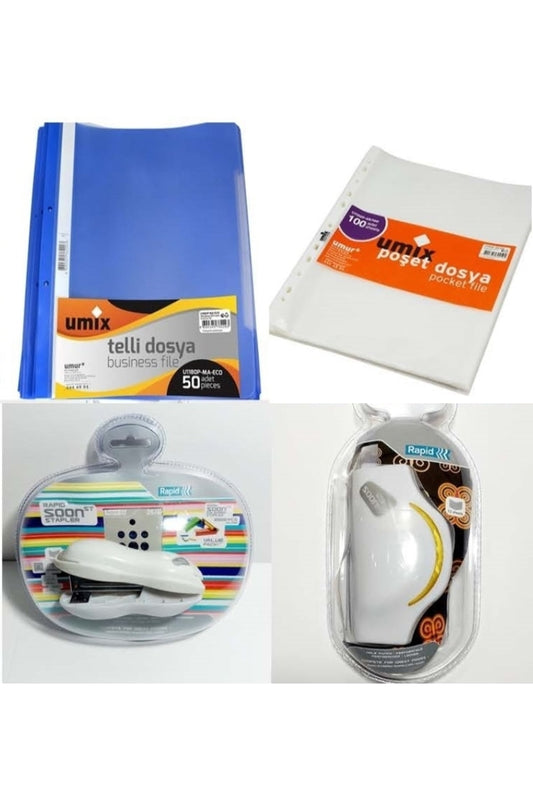 Ofis Seti Zımba 24/6 Delgeç 15 Sayfa Kapasiteli Telli Dosya 50 Adet Poşet Dosya 100 Adet