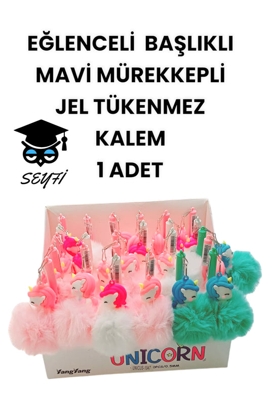 EĞLENCELİ BAŞLIKLI İNCE UÇLU JEL TÜKENMEZ KALEM MAVİ MÜREKKEP