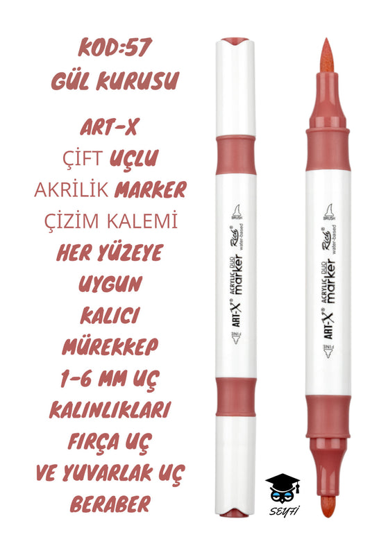 ART-X ÇİFT UÇLU AKRİLİK MARKER ÇİZİM KALEMİ HER YÜZEYE UYGUN KALICI MÜREKKEP 1-6 MM UÇ KALINLIKLARI