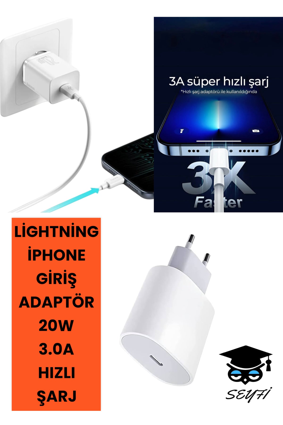20W 3.0 A LİGHTNİNG İPHONE -C GİRİŞ ADAPTÖR AC 210-240V 5V=3.0A ŞARJ BAŞLIĞI