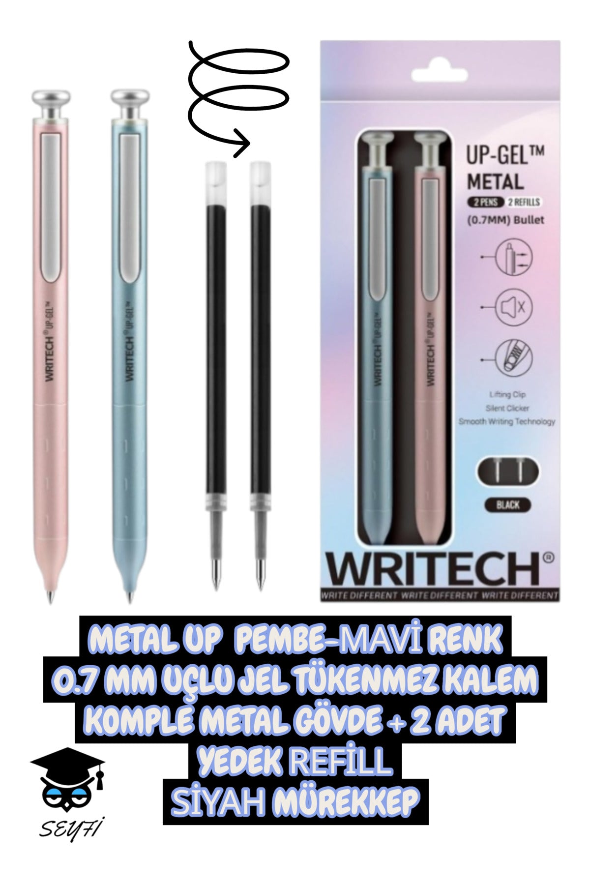 0.7 MM UÇLU JEL TÜKENMEZ KALEM KOMPLE METAL GÖVDE SET WRİTECH