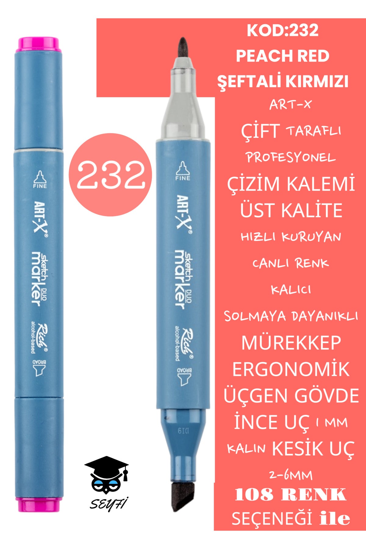 ÇİFT TARAFLI PROFESYONEL ÇİZİM KALEMİ KALICI MÜREKKEP ÜÇGEN GÖVDE İNCE UÇ 1 MM KESİK UÇ 2-6MM SKETCH