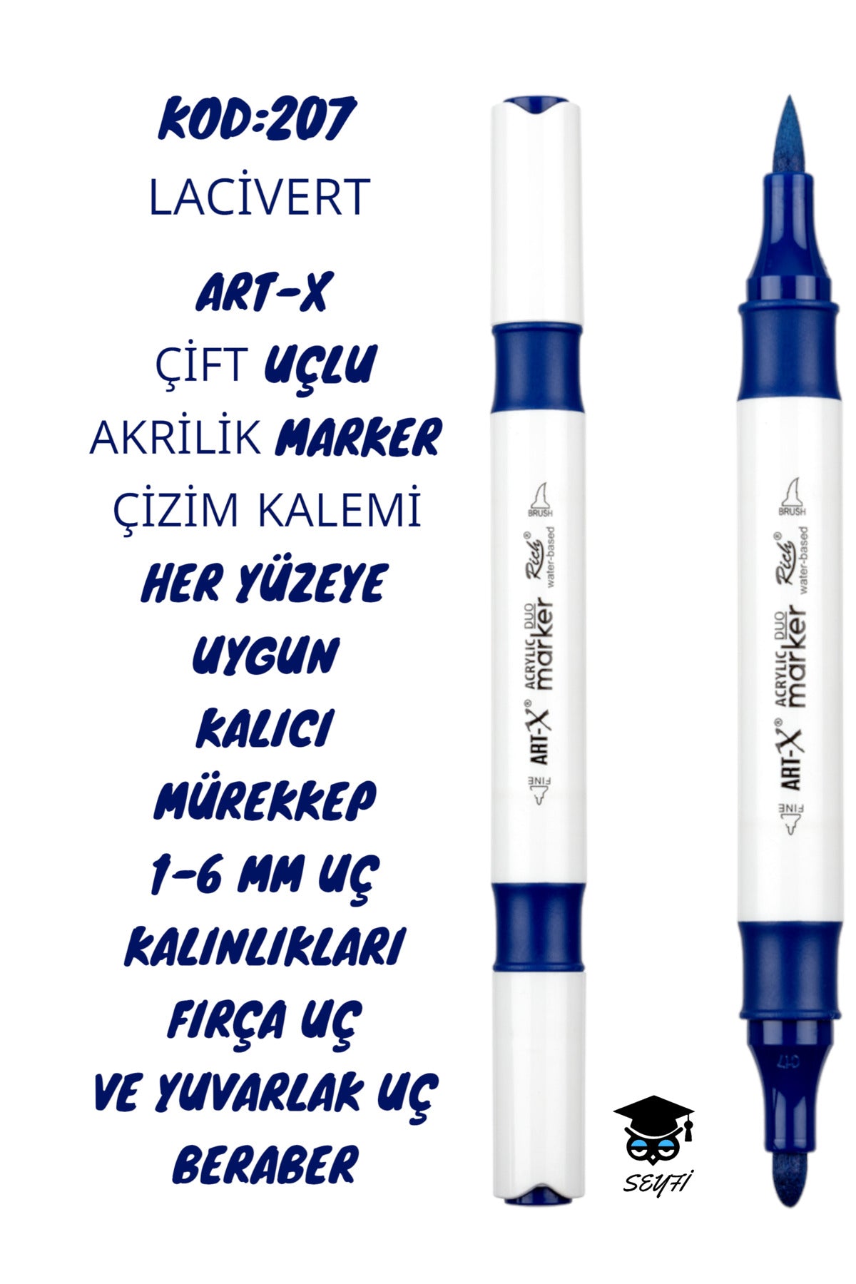 ART-X ÇİFT UÇLU AKRİLİK MARKER ÇİZİM KALEMİ HER YÜZEYE UYGUN KALICI MÜREKKEP 1-6 MM UÇ KALINLIKLARI