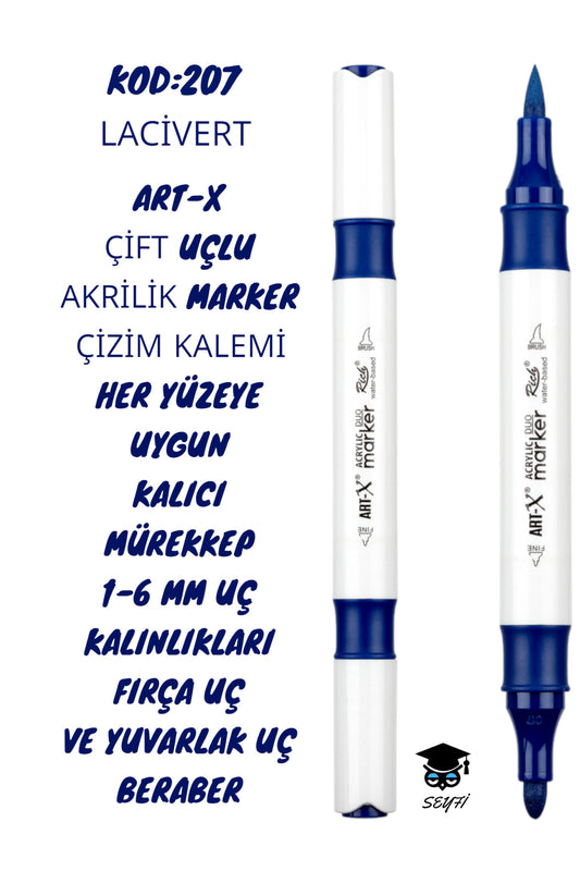 ART-X ÇİFT UÇLU AKRİLİK MARKER ÇİZİM KALEMİ HER YÜZEYE UYGUN KALICI MÜREKKEP 1-6 MM UÇ KALINLIKLARI