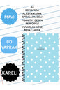 KARELİ A4 80 YAPRAK PLASTİK KAPAK SPİRALLİ PUANTİYE DESEN PERFORELİ YUVARLAK KÖŞE BEYAZ SAYFA