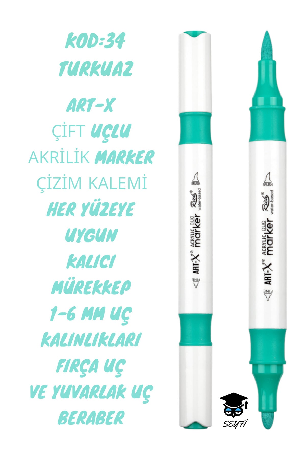ART-X ÇİFT UÇLU AKRİLİK MARKER ÇİZİM KALEMİ HER YÜZEYE UYGUN KALICI MÜREKKEP 1-6 MM UÇ KALINLIKLARI