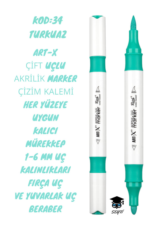 ART-X ÇİFT UÇLU AKRİLİK MARKER ÇİZİM KALEMİ HER YÜZEYE UYGUN KALICI MÜREKKEP 1-6 MM UÇ KALINLIKLARI