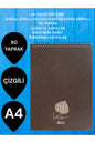 ÇİZGİLİ A4 (21x30 CM) 80 YAPRAK KARTON KAPAK SPİRALLİ KREM RENK SAYFALAR ÜSTTEN AÇILIR LİNDEN