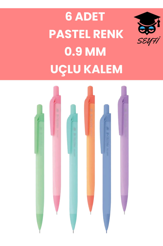 6 ADET PASTEL RENK 0.9 MM UÇLU KALEM