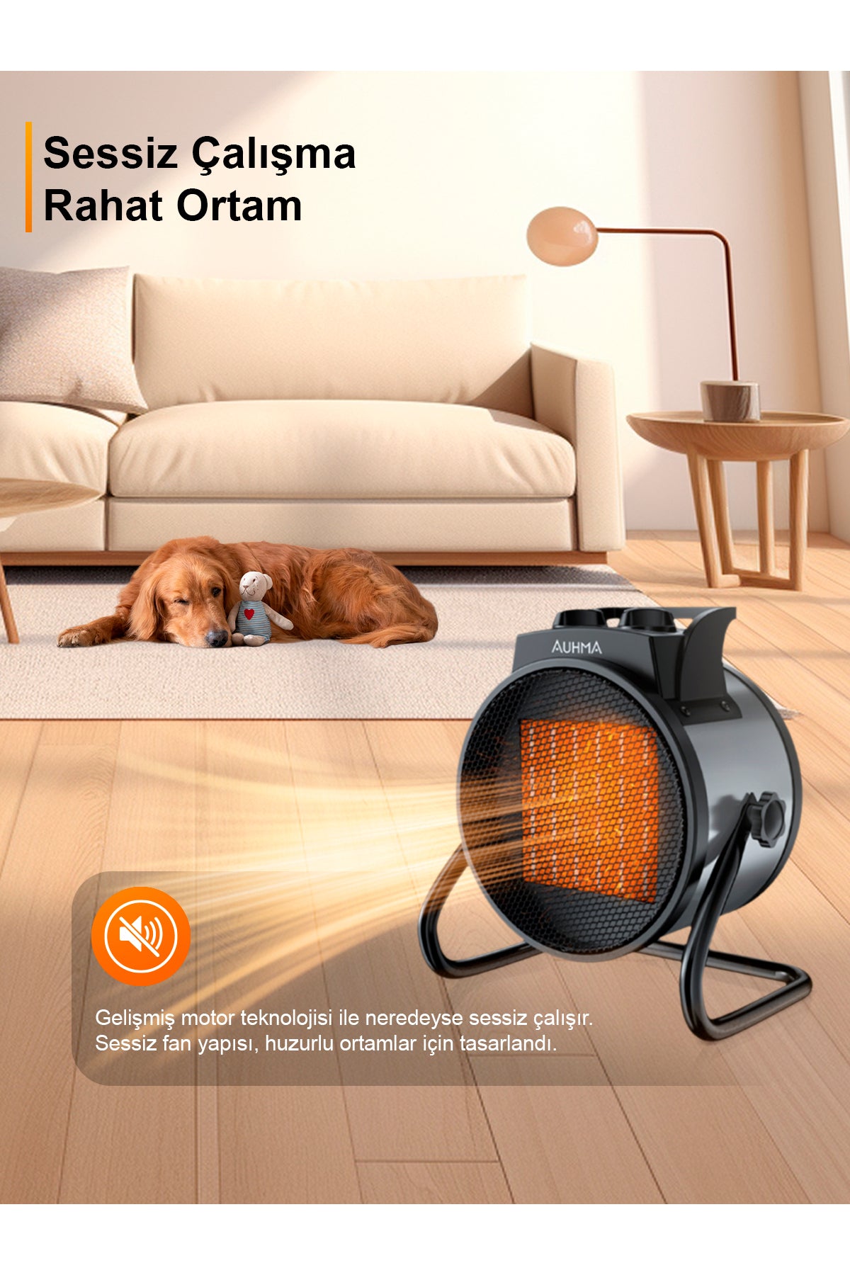 AT1H Elektrikli Isıtıcı Fan Yeşil | 3000W Hızlı Isınma, 3 Kademeli Ayar, Sessiz PTC Isıtma Tek