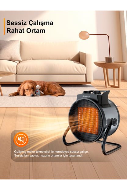 AT1H Elektrikli Isıtıcı Fan Yeşil | 3000W Hızlı Isınma, 3 Kademeli Ayar, Sessiz PTC Isıtma Tek