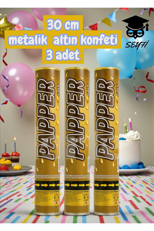 30 cm metalik altın konfeti 3 adet