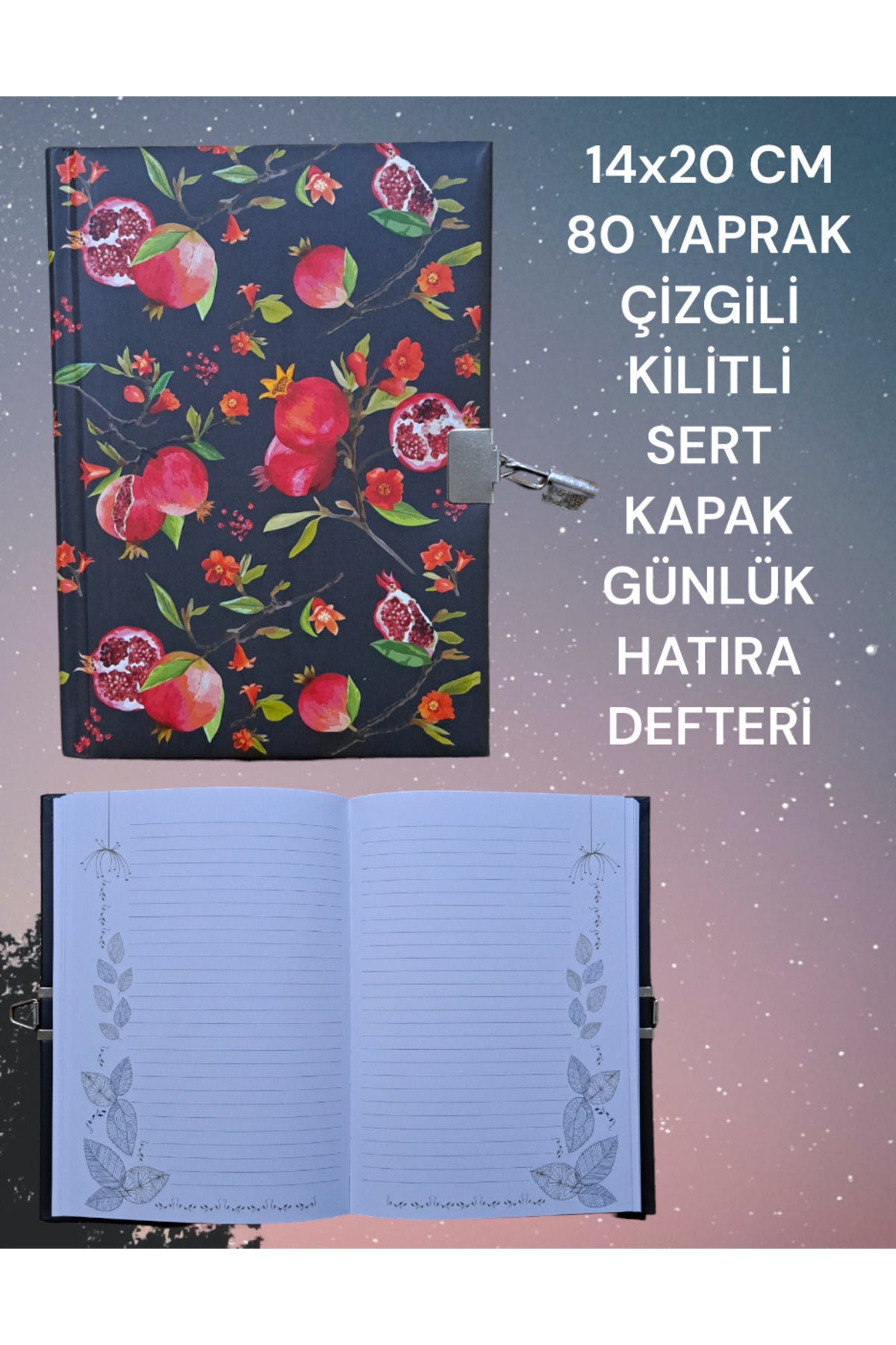 80 Sayfa Çizgili Kilitli Günlük Hatıra Defteri 14x20 Cm Beyaz Sayfalı