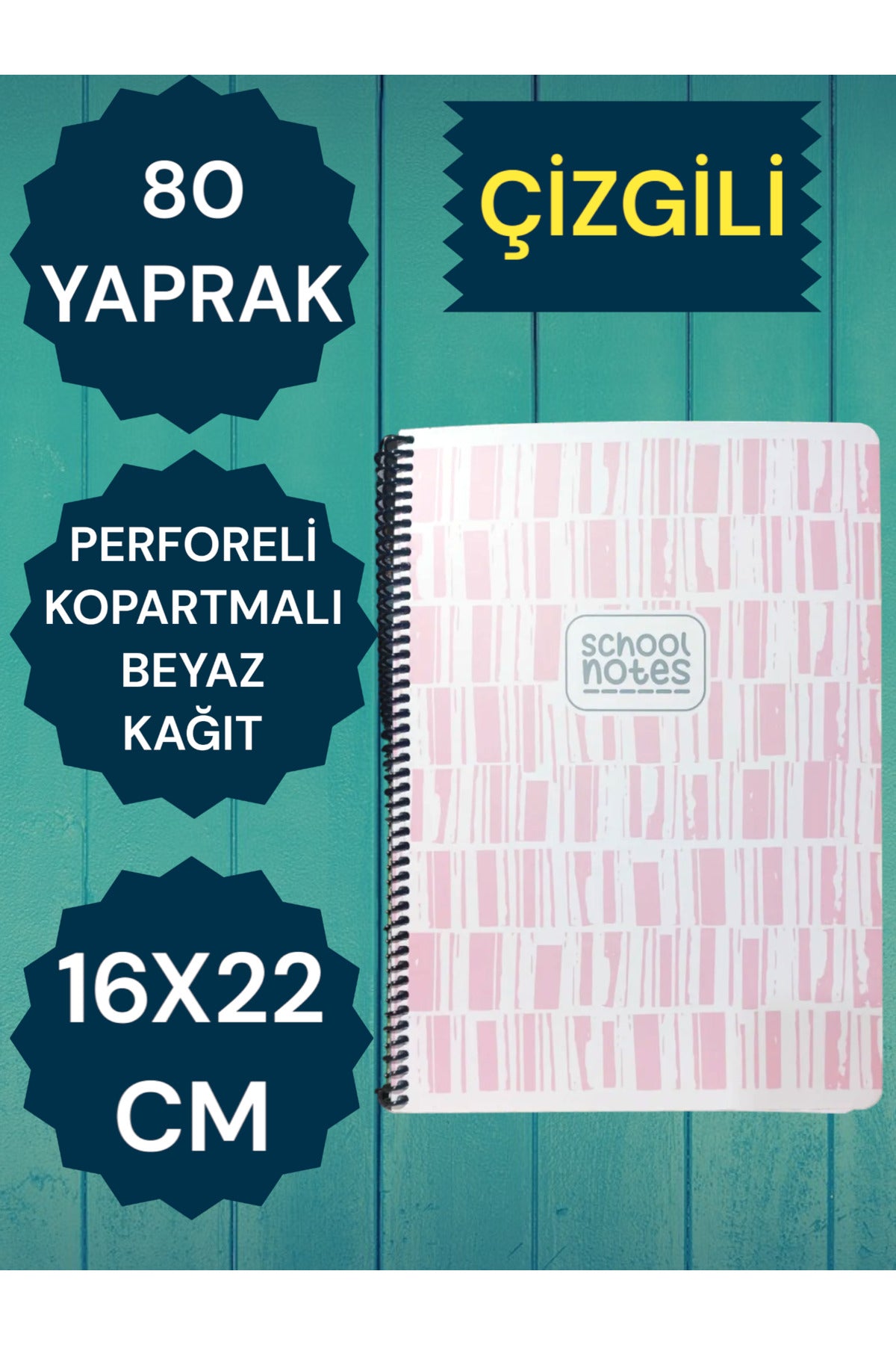 ÇİZGİLİ 16X22 80 YAPRAK TELLİ DEFTER KARTON KAPAK PERFORELİ