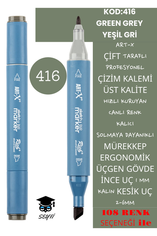 ÇİFT TARAFLI PROFESYONEL ÇİZİM KALEMİ KALICI MÜREKKEP ÜÇGEN GÖVDE İNCE UÇ 1 MM KESİK UÇ 2-6MM SKETCH