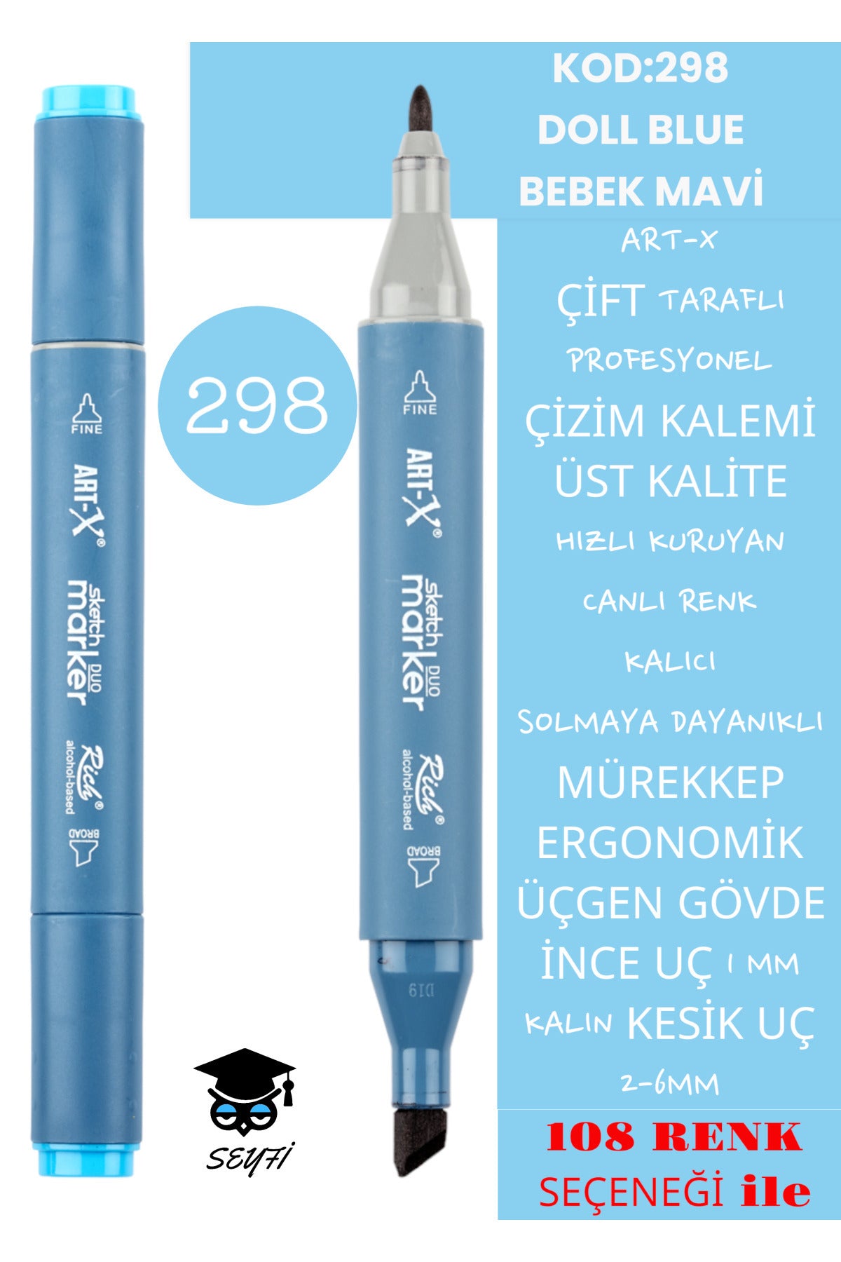 ÇİFT TARAFLI PROFESYONEL ÇİZİM KALEMİ KALICI MÜREKKEP ÜÇGEN GÖVDE İNCE UÇ 1 MM KESİK UÇ 2-6MM SKETCH