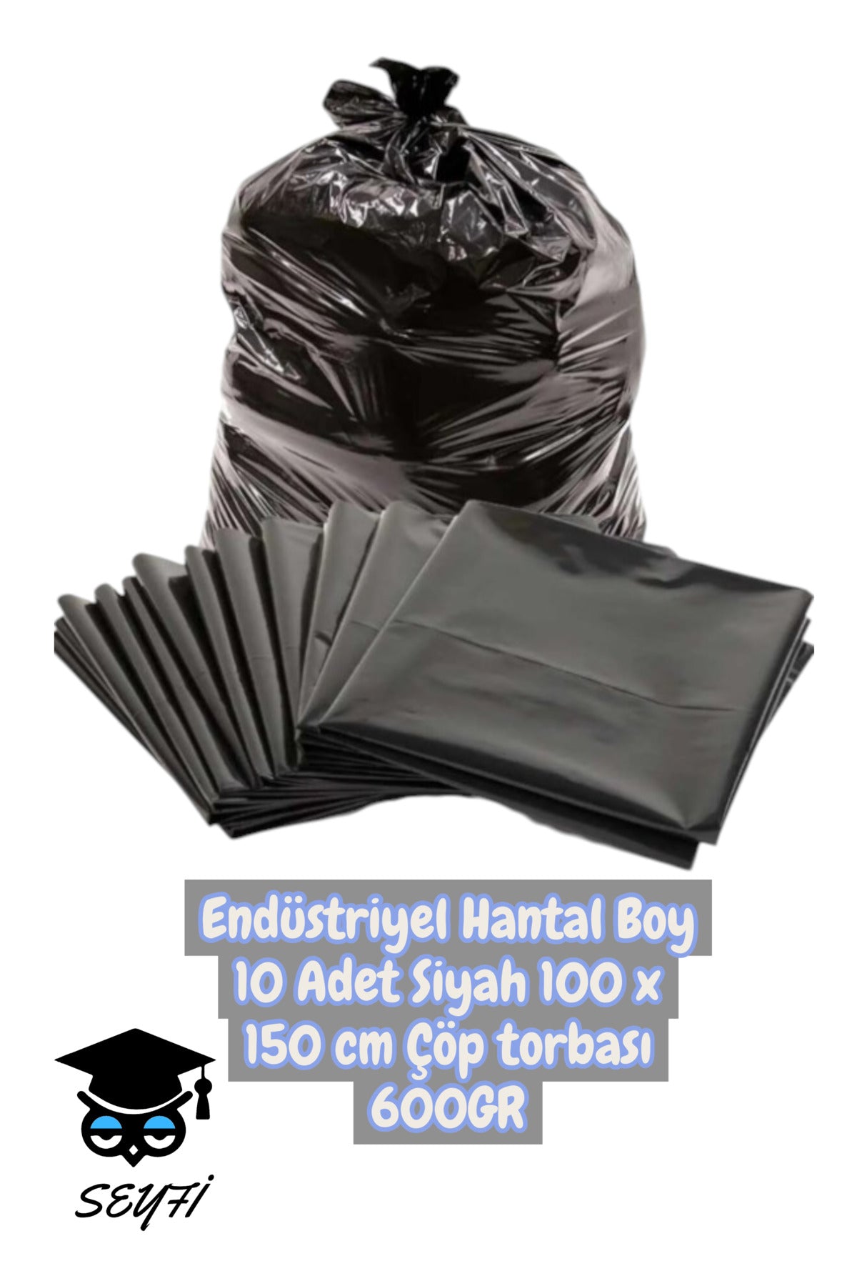 Endüstriyel Hantal Boy 10 Adet Siyah 100 x 150 cm Çöp torbası 600GR