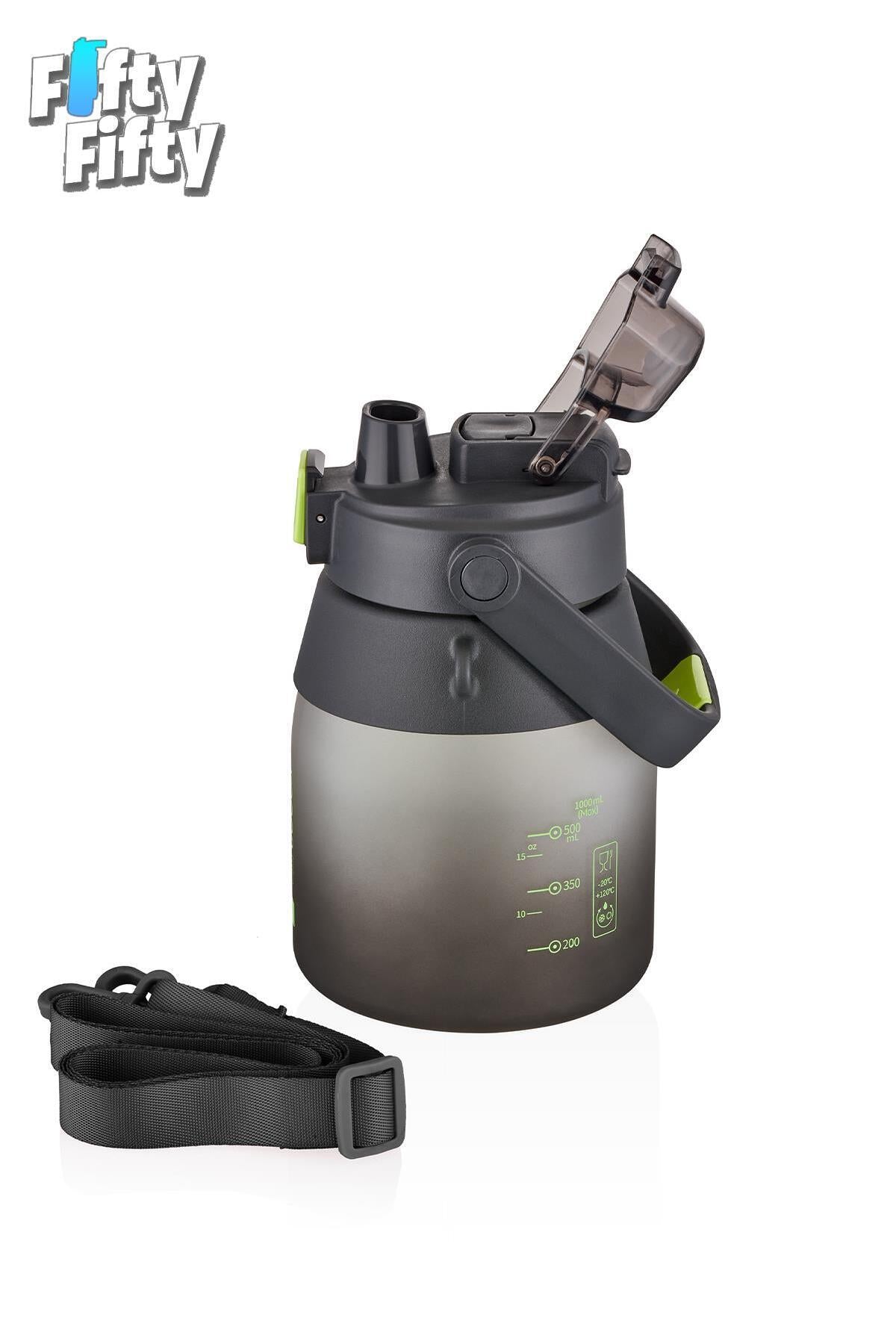 1000ml Askılı Tek Kapak Çift Kullanım Pipetli/Pipetsiz Kullanım SoftTouch Su Matarası