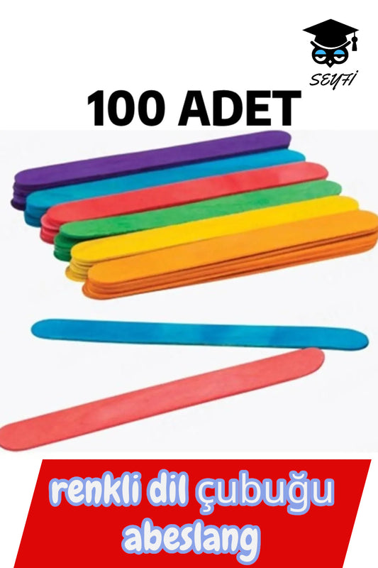 100 adet renkli dil çubuğu abeslang geniş