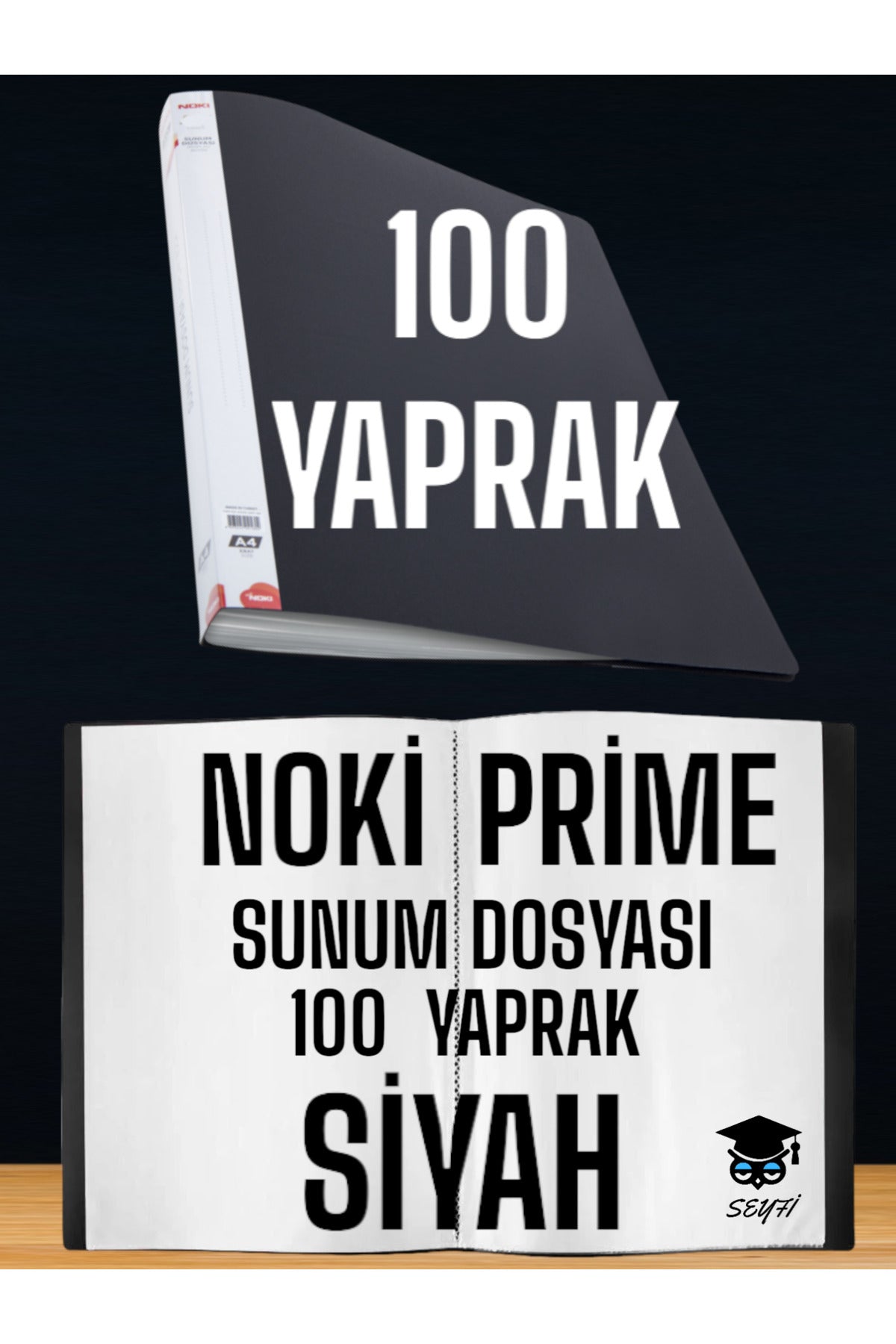 100 YAPRAK SİYAH A4 SUNUM DOSYASI NOKİ PRİME YÜKSEK KALİTE POŞET KALINLIĞI YERLİ ÜRETİM