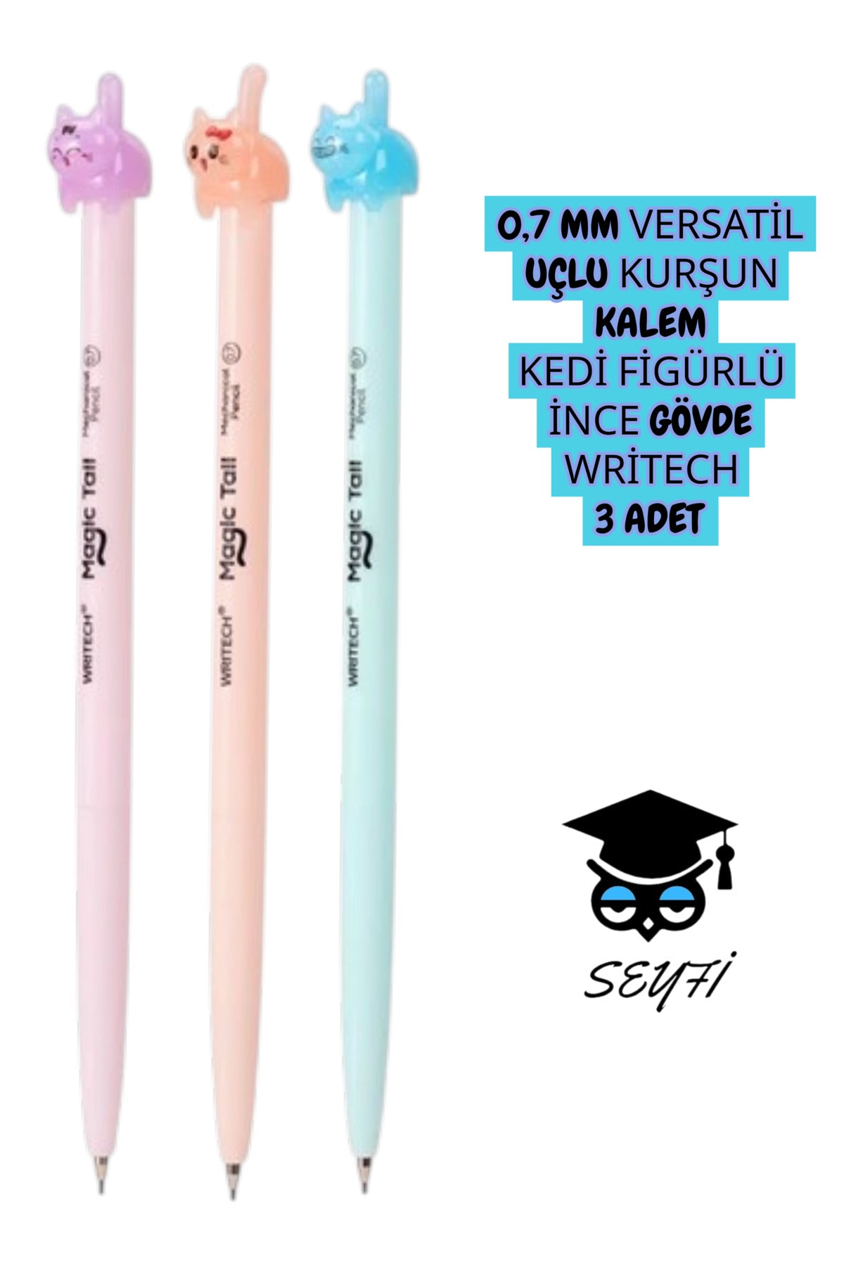 0,7 MM VERSATİL UÇLU KURŞUN KALEM HAYVAN FİGÜRLÜ İNCE GÖVDE WRİTECH 3 ADET