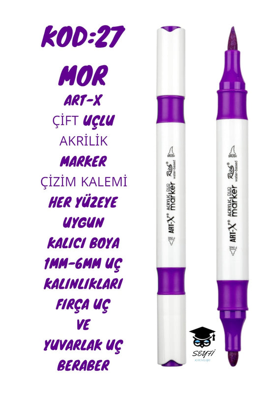ART-X ÇİFT UÇLU AKRİLİK MARKER ÇİZİM KALEMİ HER YÜZEYE UYGUN KALICI MÜREKKEP 1-6 MM UÇ KALINLIKLARI
