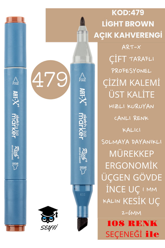 ÇİFT TARAFLI PROFESYONEL ÇİZİM KALEMİ KALICI MÜREKKEP ÜÇGEN GÖVDE İNCE UÇ 1 MM KESİK UÇ 2-6MM SKETCH