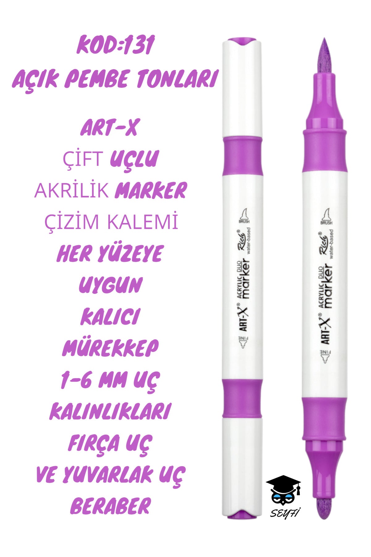 ART-X ÇİFT UÇLU AKRİLİK MARKER ÇİZİM KALEMİ HER YÜZEYE UYGUN KALICI MÜREKKEP 1-6 MM UÇ KALINLIKLARI
