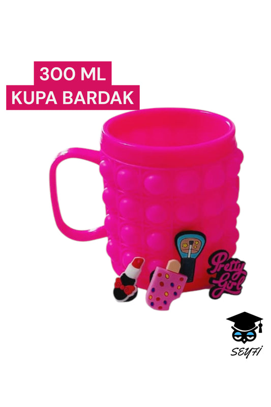 300 ml Desenli ve pop-it kupa bardak çeşitleri plasik çocuk bardakları 1 ADET Fosforlu canlı renkler