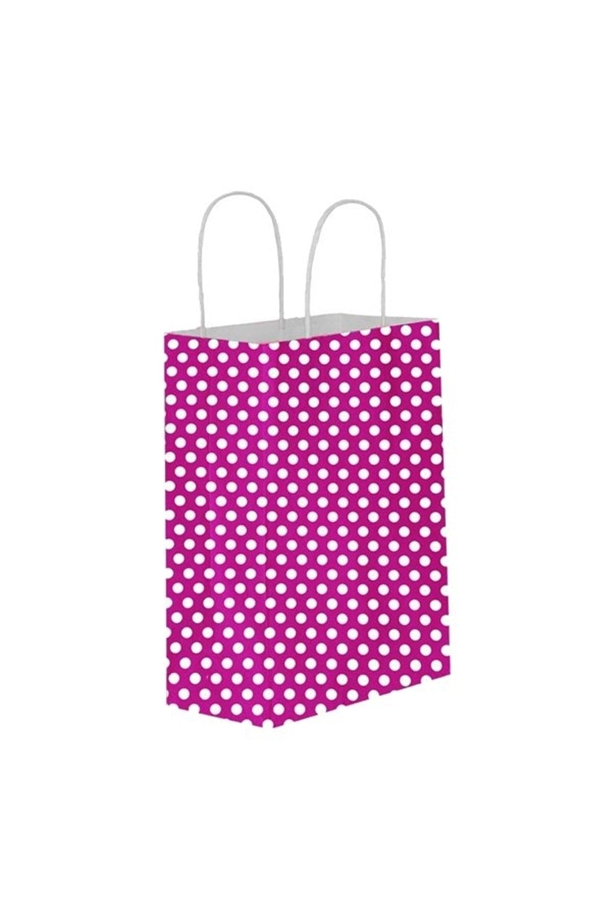12x25x40 25 Li 90 Gr Fuşya Puantiyeli Karton Poşet